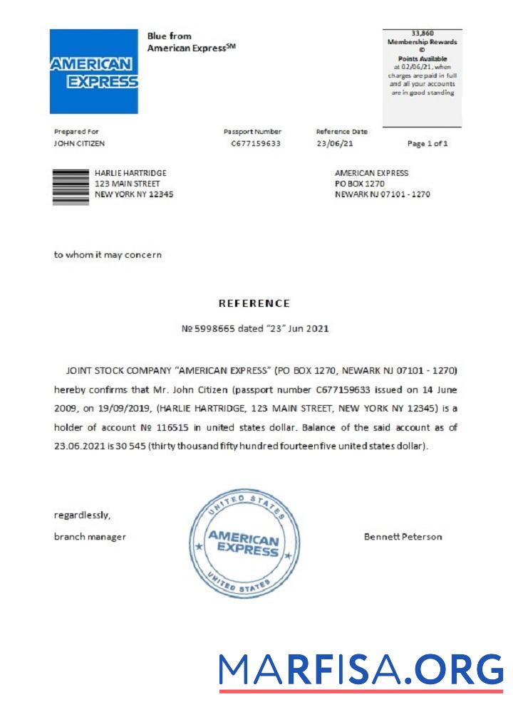 Realistic USA American Express reference sample